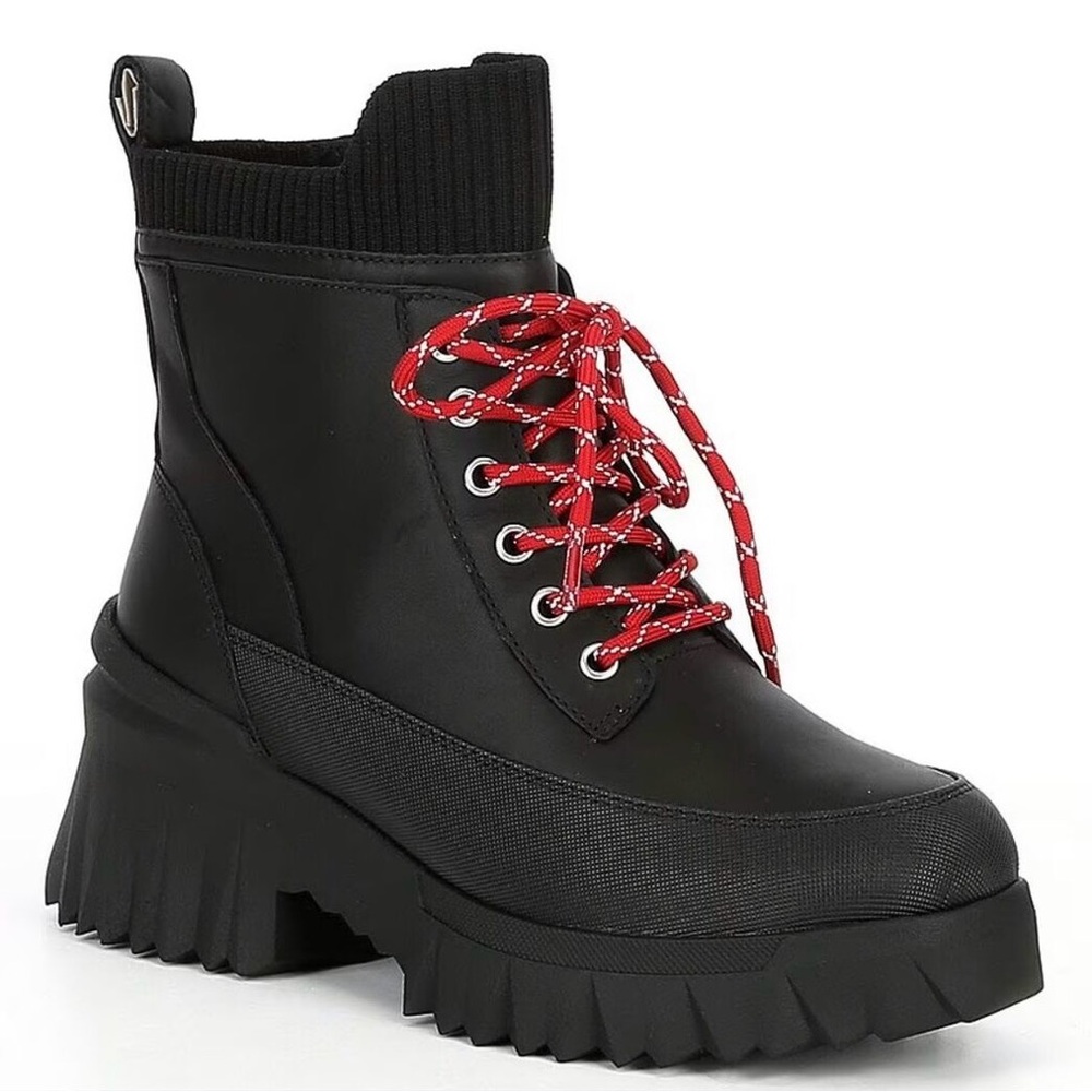 Nurture Whitney Water Resistant Leather Lace-Up Black Lug‎ Sole Platform Boots